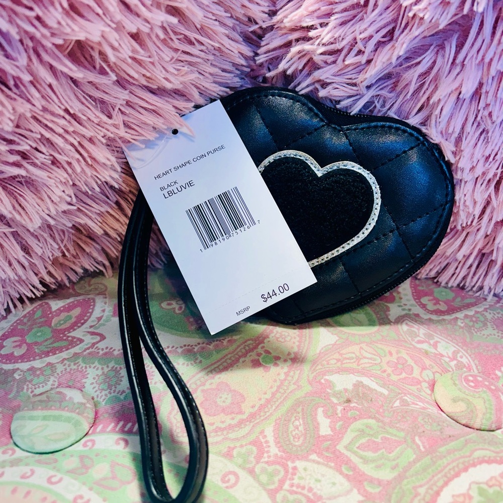 Luv Betsey by Betsey Johnson Heart-Shaped Black Quilted Coin Purse - Picture 5 of 6